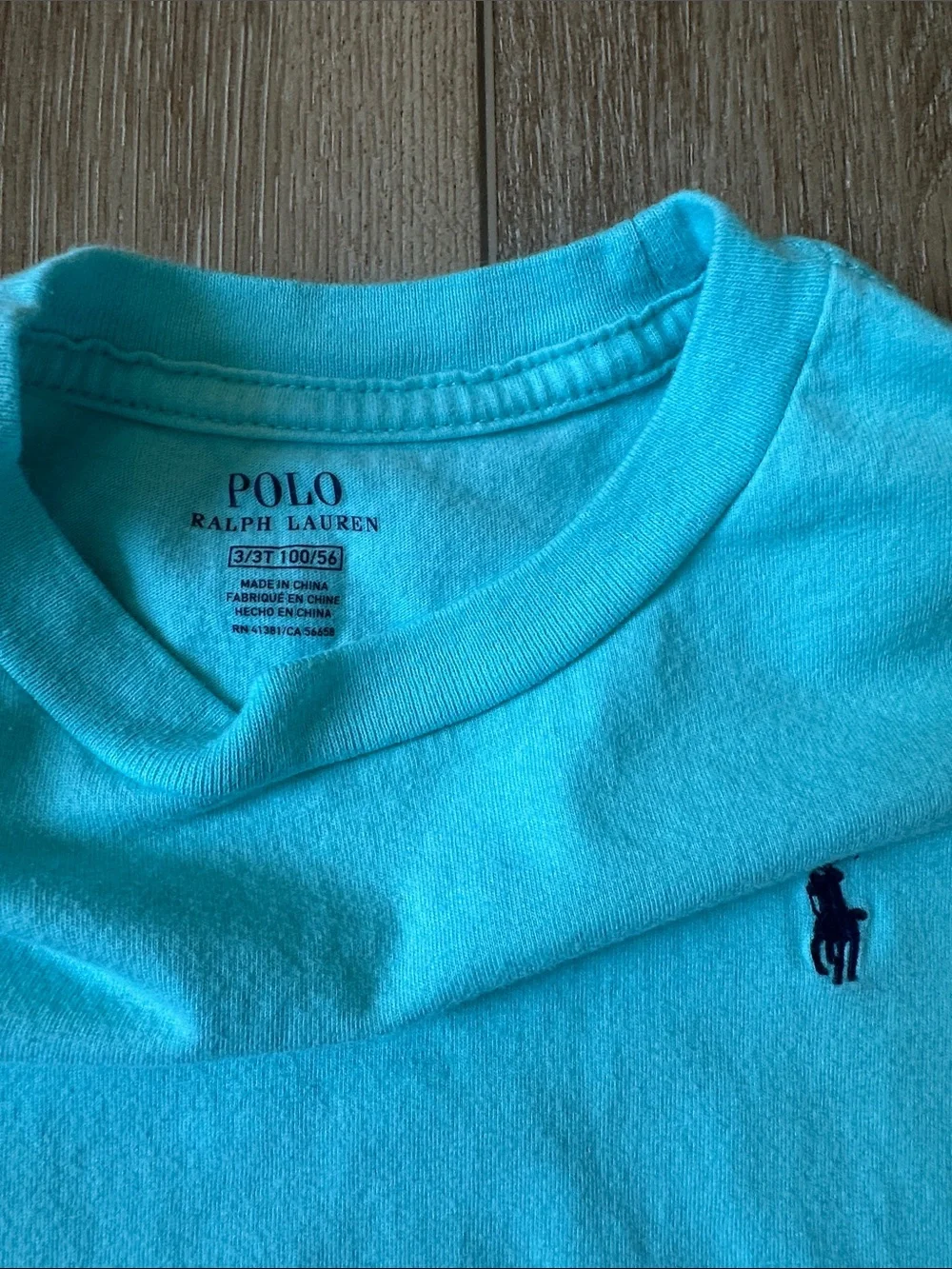Ralph Lauren Boys Aqua T Shirt Navy Pony Logo Size 3T Cotton Short Sleeve